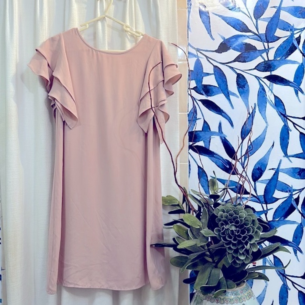 NWT Women’s ABS Collection 100% Polyester Ruffle Trim Dress Size Small - Picture 2 of 10